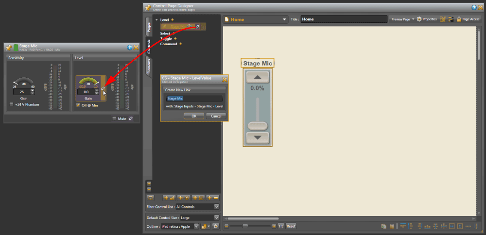 Stage mic link to web control