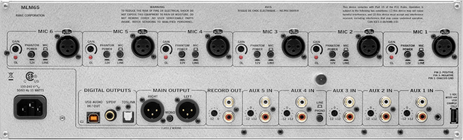 MLM65 Mic & Line Mixer rear panel