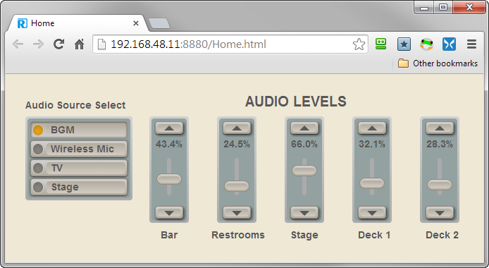 Tavern audio level web controls