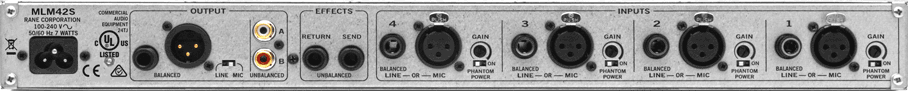 MLM42 Mic & Line Mixer rear panel